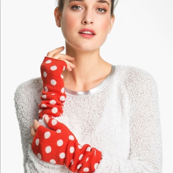 NWT Kate Spade Knitted Blue Polka Dot Fingerless Gloves Swifty - Picture 2 of 4
